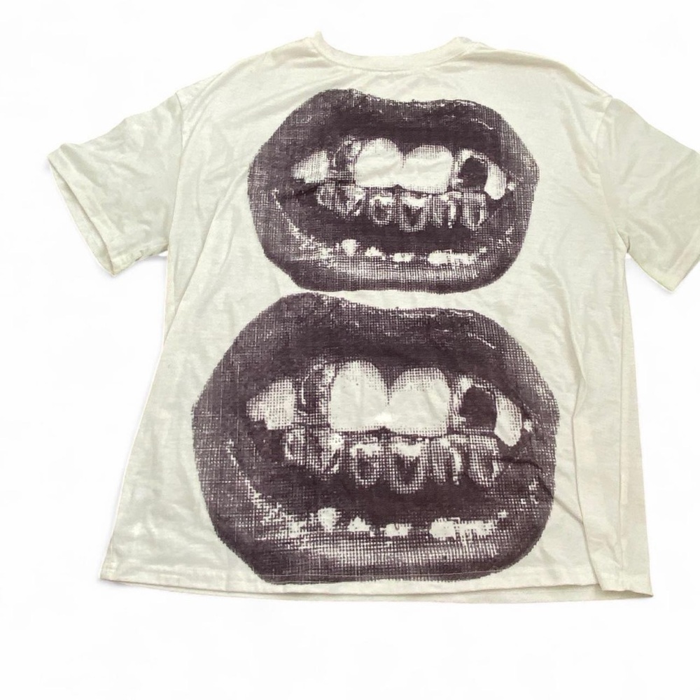 SHEIN Cream and Black Graphic Tee